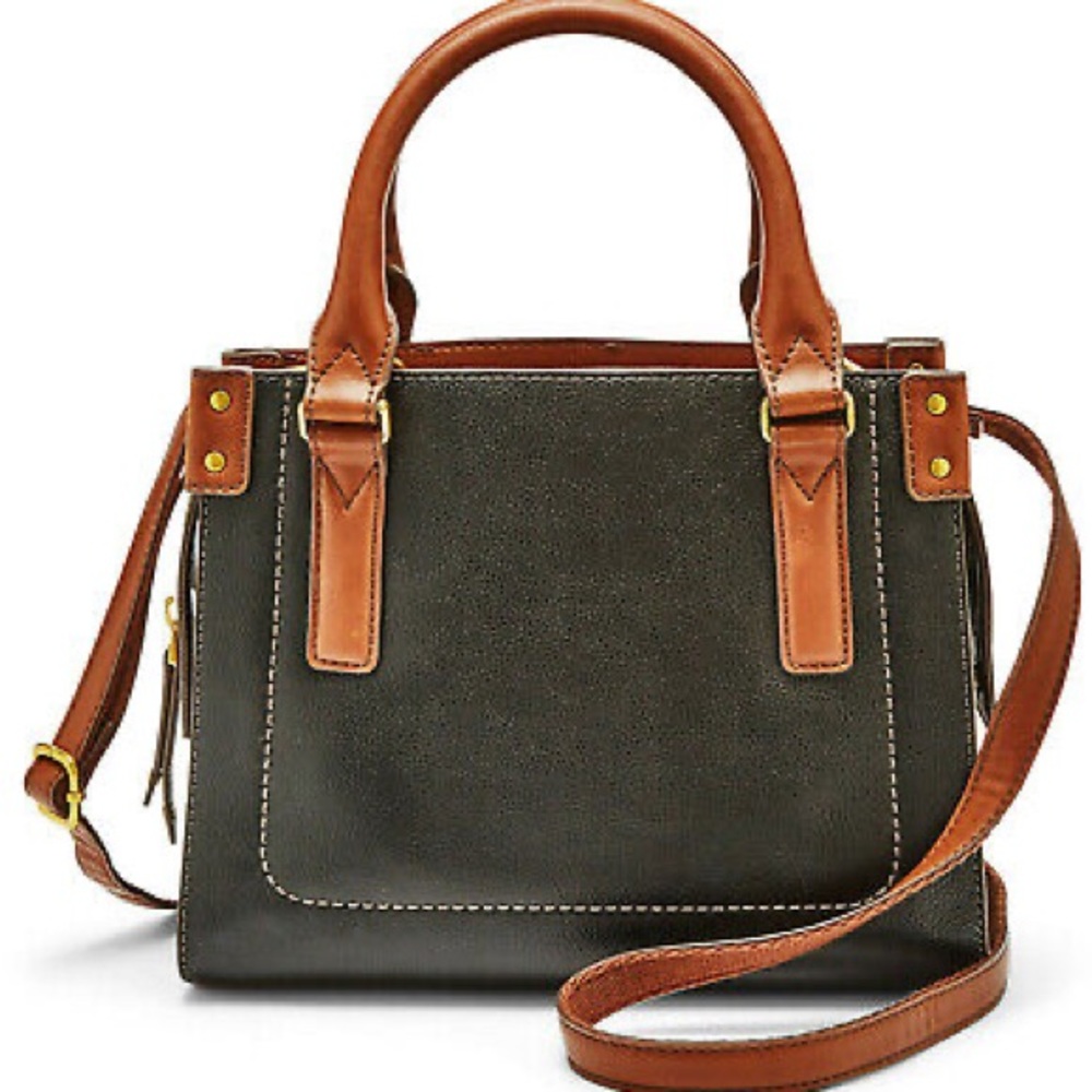 Fossil Claire Satchel/Crossbody Bag in Black/Brown Leather